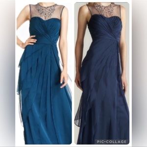 Adrianna Papell flutter illusion neckline with jewels sleeveless long dress